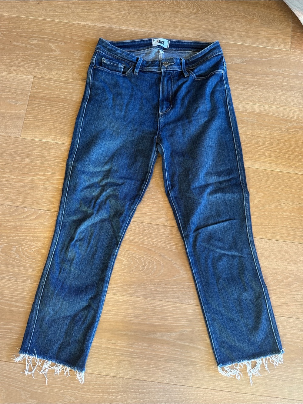 PAIGE Hoxton Slim - size 28 - Dark Blue Cropped Raw Hem Jeans